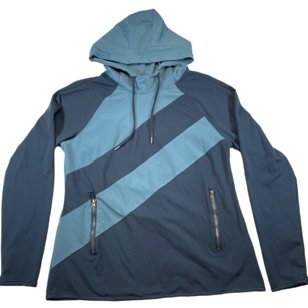 Halcyon Color Block Athletic Hoodie Blue Navy Pullover Raglan Sleeve Women’s M